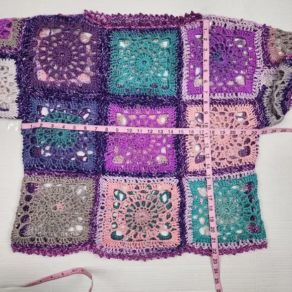 New Handmade Boho Crochet Granny Square Top - Vibrant Patchwork Festival Blouse - Picture 6 of 16